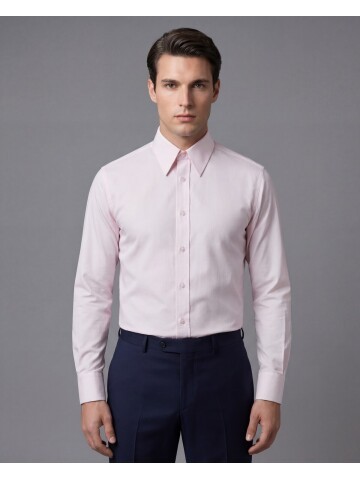 Açık Pembe Slim Fit Sivri Yaka Uzun Kollu Gömlek