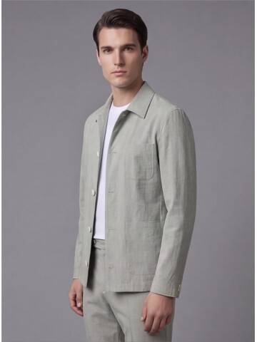 Light Green Shirt Collar Buttoned Patch Pocket Suit