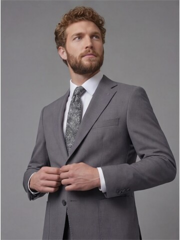 Anthracite Slim Fit Notch Lapel Suit with Patch Pockets