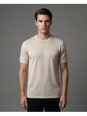 Beige Crew Neck Short Sleeve Knit