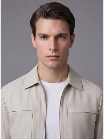 Bej Fermuarlı Performans Takım Elbise