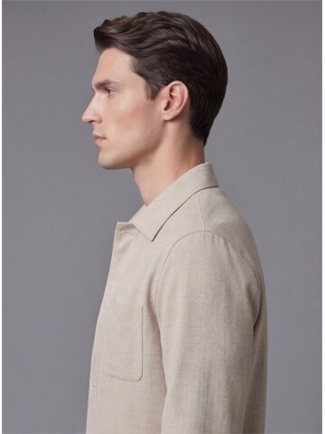 Beige Shirt Collar Buttoned Patch Pocket Suit