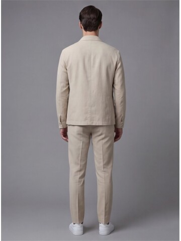 Beige Shirt Collar Buttoned Patch Pocket Suit