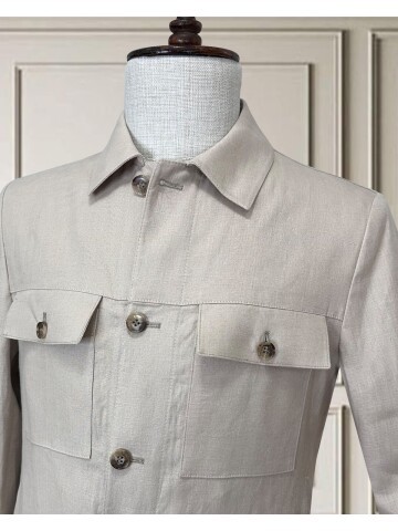 Bej Keten Safari Takım Elbise