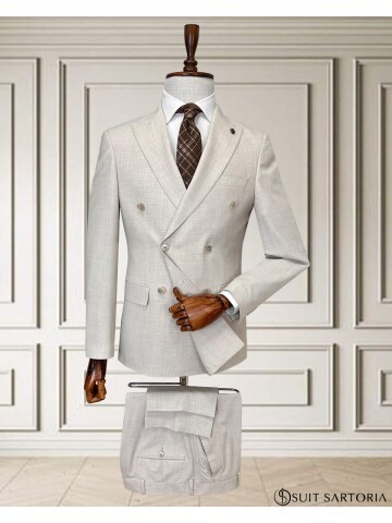 Beige Double-Breasted Men’s Suit