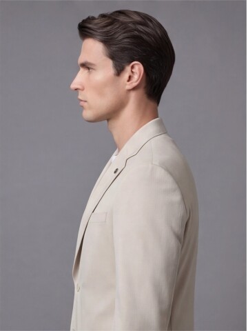 Bej Mono Yaka İki Düğmeli Takım Elbise