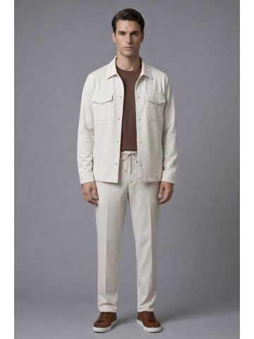 Beige Safari Pocket Mens Casual Suit – Comfort Fit Performance Model