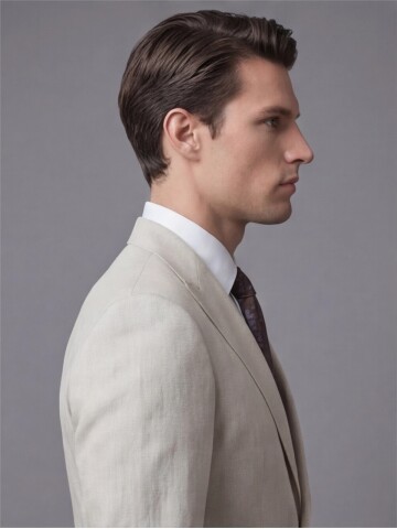 Bej Sivri Yaka İki Düğmeli Slim Fit Takım Elbise