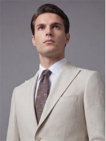 Bej Sivri Yaka İki Düğmeli Slim Fit Takım Elbise