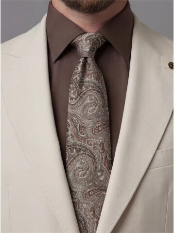 Beige Slim Fit Peak Lapel Patch Pocket Mens Suit