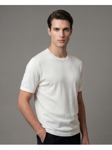 White Crew Neck Short Sleeve Knit