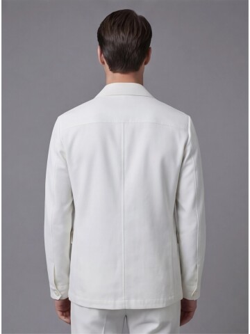White Shirt Collar Buttoned Patch Pocket Suit