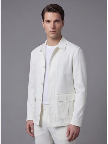 White Shirt Collar Buttoned Patch Pocket Suit