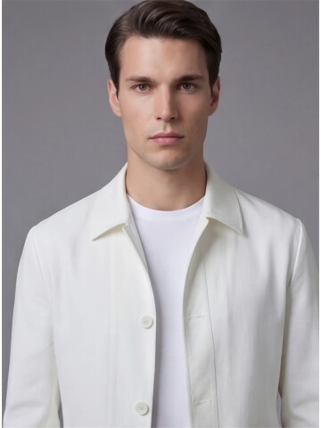 White Shirt Collar Buttoned Patch Pocket Suit