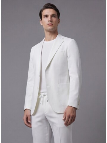 Beyaz Mono Yaka Performans Takım Elbise