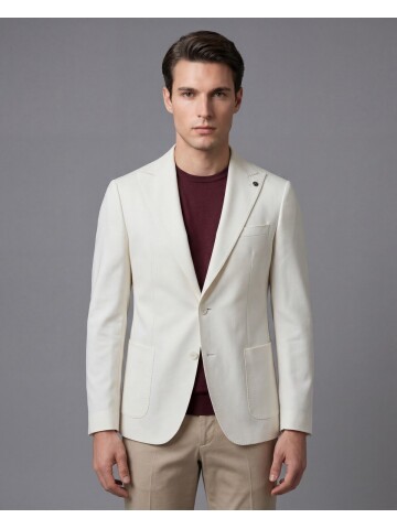 White Peak Lapel Patch Pocket Comfort Fit Blazer