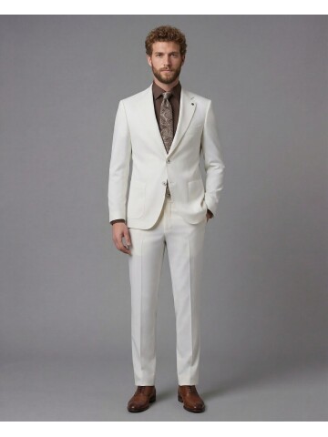 White Slim Fit Notch Lapel Suit with Patch Pockets