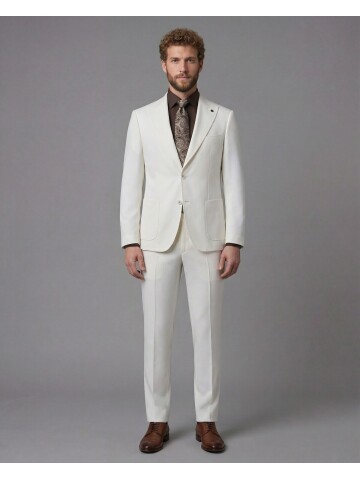 White Slim Fit Peak Lapel Patch Pocket Mens Suit