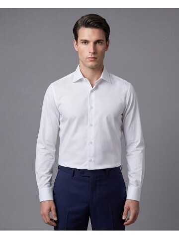 Beyaz Slim Fit Uzun Kollu Klasik Yaka Gömlek