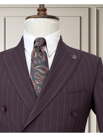 Burgundy Pinstripe Double-Breasted Men’s Suit