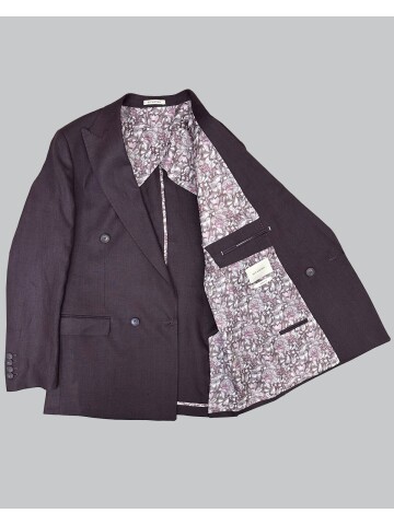 Bordo Sivri Yaka 4 Düğme Keten Takım Elbise