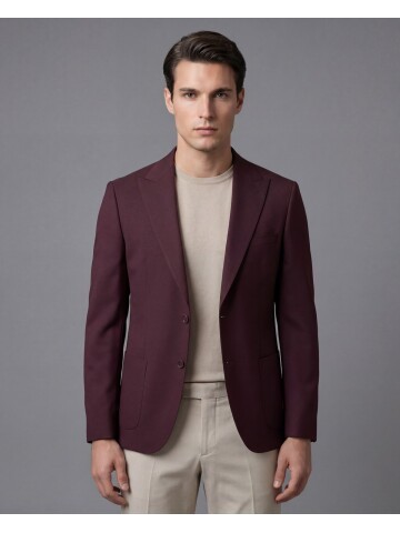 Burgundy Peak Lapel Patch Pocket Comfort Fit Blazer