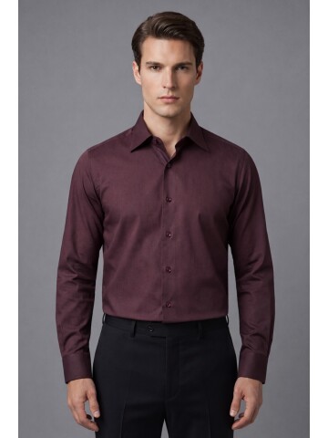Bordo Slim Fit Büyük Klasik Yaka Gömlek