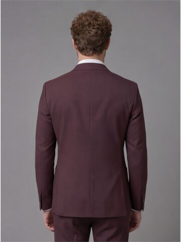 Burgundy Slim Fit Peak Lapel Patch Pocket Mens Suit