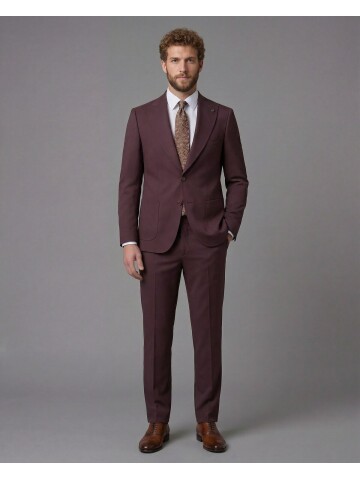 Burgundy Slim Fit Peak Lapel Patch Pocket Mens Suit