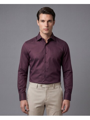 Bordo Slim Fit Uzun Kollu Klasik Yaka Gömlek