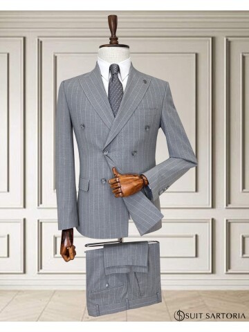 Grey Pinstripe Double-Breasted Men’s Suit