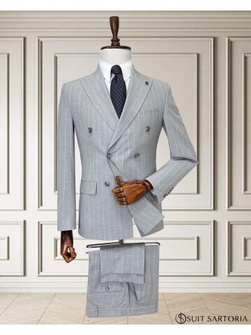 Grey Pinstripe Double-Breasted Men’s Suit