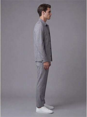 Grey Shirt Collar Buttoned Patch Pocket Suit