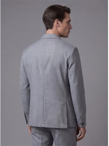 Grey Shirt Collar Buttoned Patch Pocket Suit