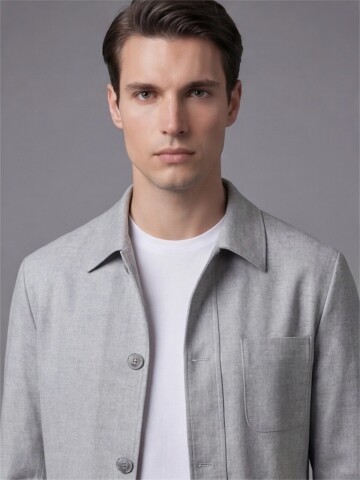 Grey Shirt Collar Buttoned Patch Pocket Suit