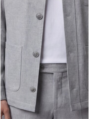 Grey Shirt Collar Buttoned Patch Pocket Suit
