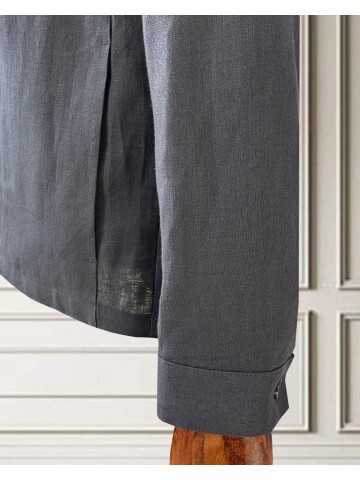  Koyu Gri Keten Safari Takım Elbise