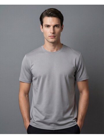 Gri Melanj Basic Bisiklet Yaka Kısa Kollu T-shirt