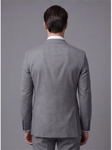 Gri Mono Yaka İki Düğmeli Takım Elbise