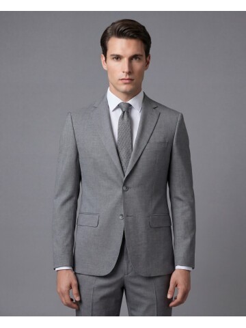 Gri Mono Yaka İki Düğmeli Takım Elbise