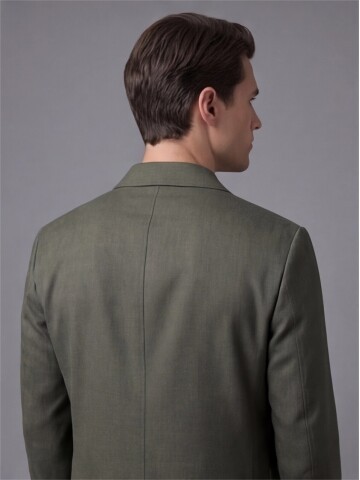 Khaki Shirt Collar Buttoned Patch Pocket Suit