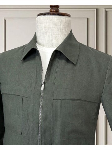 Haki Keten Safari Takım Elbise