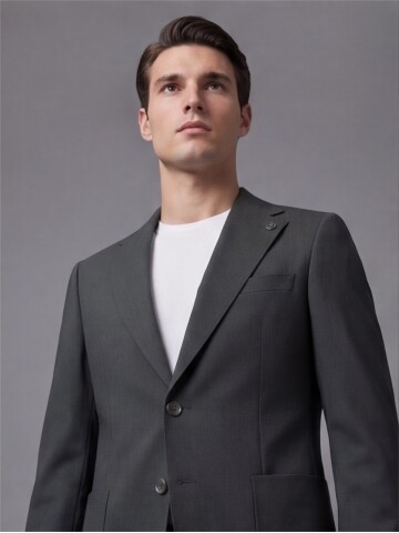 Haki Mono Yaka İki Düğmeli Takım Elbise