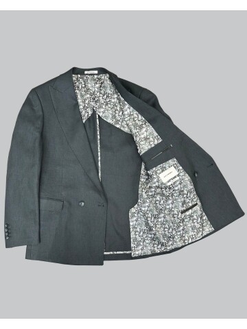 Haki Sivri Yaka 2 Düğme Keten Takım Elbise