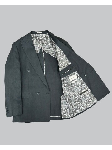 Haki Sivri Yaka 4 Düğme Keten Takım Elbise