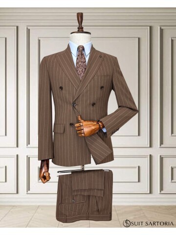 Brown Pinstripe Double-Breasted Men’s Suit