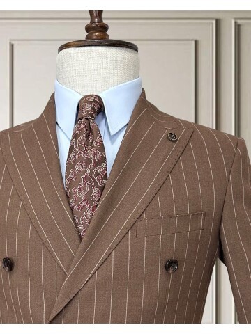 Brown Pinstripe Double-Breasted Men’s Suit