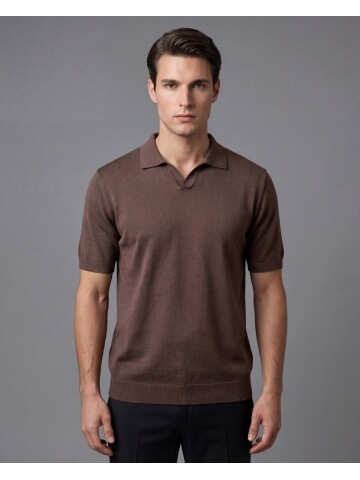 Brown Polo Collar Short Sleeve Knitwear