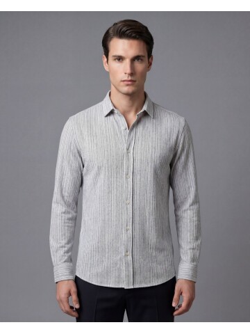 Kahverengi Regular Kalıp Çizgili Uzun Kollu Gömlek