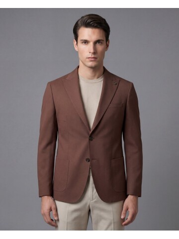 Brown Peak Lapel Patch Pocket Comfort Fit Blazer